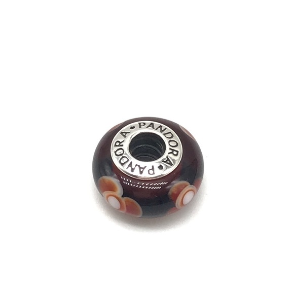 Pandora Dark Red Orange Floral Flower Murano Glass Charm - Picture 1 of 6